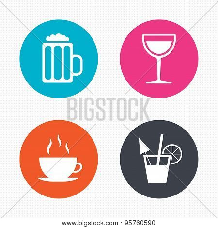 Drinks signs. Coffee cup, glass of beer icons.