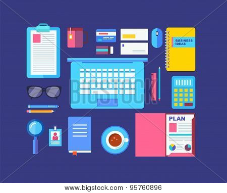 Modern Design Flat Icon Vector Collection Concept In Stylish Colors Of Business Workflow Items And E