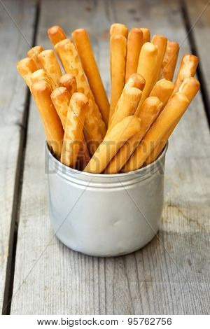 Tasty Breadsticks Grissini In Iron Cup