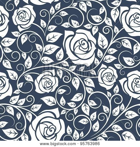 Seamles pattern with stems of white roses