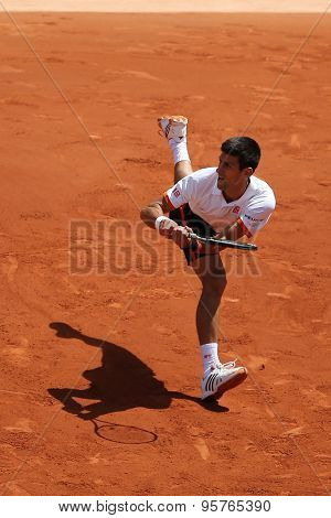 Eight times Grand Slam champion Novak Djokovic in action during his match at Roland Garros