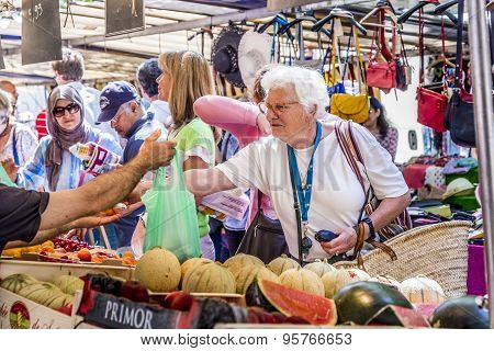 People Visit Farmers Market In Chaillot, Paris