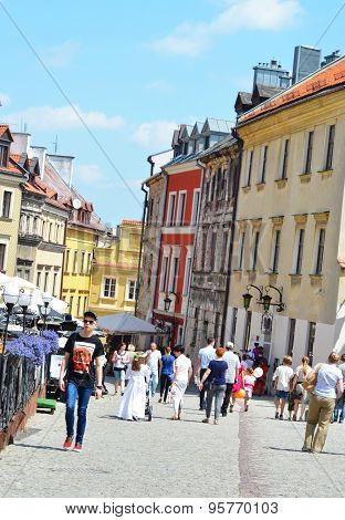 Tourists in a street of Lublin, Poland