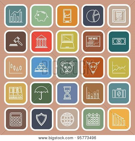 Stock Market Line Flat Icons On Brown Background