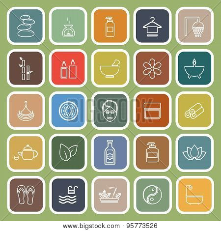 Spa Line Flat Icons On Green Background