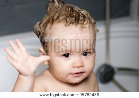 Portrait Of Nice Baby With Lathered Hair