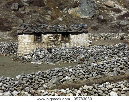 Small Stone Hut In The Everest Region