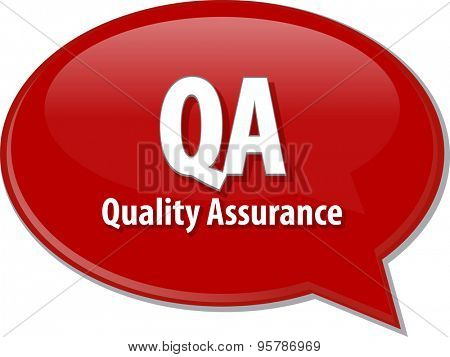 Speech bubble illustration of information technology acronym abbreviation term definition QA Quality Assurance