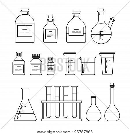 chemical glassware icons set.