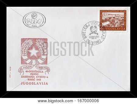 YUGOSLAVIA - CIRCA 1982 : Cancelled First day cover letter printed by Yugoslavia, that shows Bihac.
