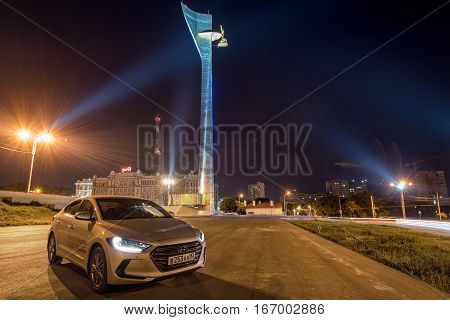 ROSTOV-ON-DON, RUSSIA - CIRCA DECEMBER, 2016: Brand new motor cars Hyundai Elantra