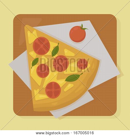 vector illustration slice of vegetarian pizza and tomatoes