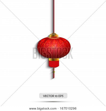 Festive lantern isolated on a white background. Vector illustration. Traditional red new year lantern.