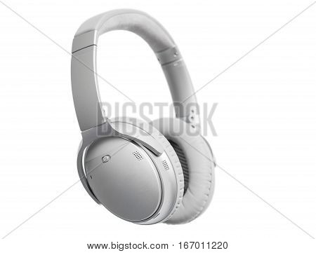 Wireless headphones on white isolated background in studio
