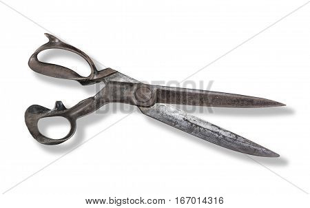 Old Drapers Scissors with shadow isolated on white