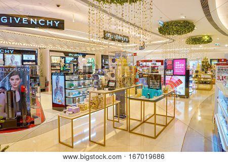 HONG KONG - CIRCA NOVEMBER, 2016: cosmetics for sale in Hong Kong. Hong Kong's cosmetics market is highly competitive and having no sales taxes.