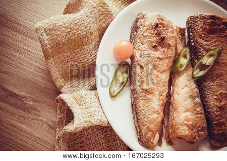 fried shad with chilli australian fish on plate