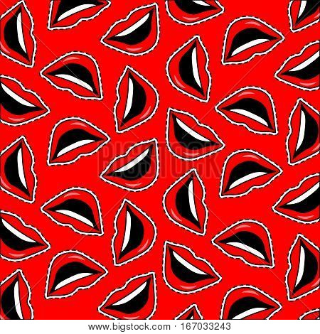 vector red background with smiles and red lips for your design