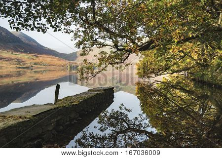 Beautiful Autumn Fall Landscape Image Of Crummock Water At Sunrise In Lake District England