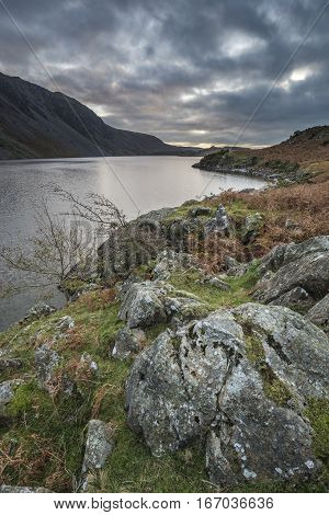 Beautiful Sunset Landscape Image Of Wast Water And Mountains In Lkae District In Autumn In England