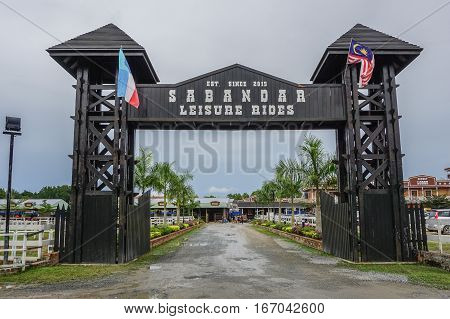 Tuaran,Sabah,Malaysia-Jan 22,2017:Entrance to Sabandar Leisure Rides cowboy town in Tuaran,Sabah features are a 19th century American lodge,stables,restaurants,paddocks,riding trails & lots of horses.