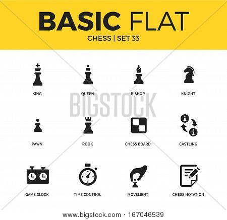 Basic set of bishop form, time control element and game clock icons. Modern flat pictogram collection. Vector material design concept, web symbols and logo concept.