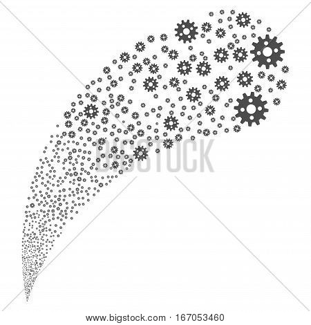 Cogwheel random source stream. Vector illustration style is flat gray iconic symbols on a white background. Object fountain combined from pictographs.