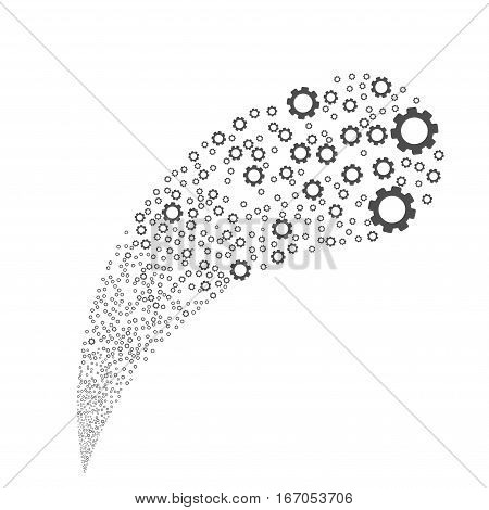 Gear random source stream. Vector illustration style is flat gray iconic symbols on a white background. Object fountain organized from design elements.