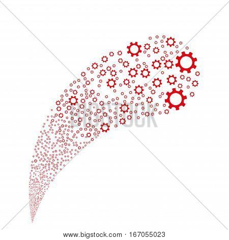 Cogwheel random source stream. Vector illustration style is flat red iconic symbols on a white background. Object fountain combined from design elements.
