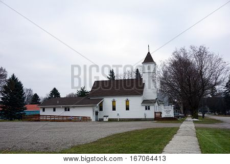 MANCELONA, MICHIGAN / UNITED STATES - NOVEMBER 27, 2016: The Saint Matthew Lutheran Church (LCMS) offers worship services in Mancelona.