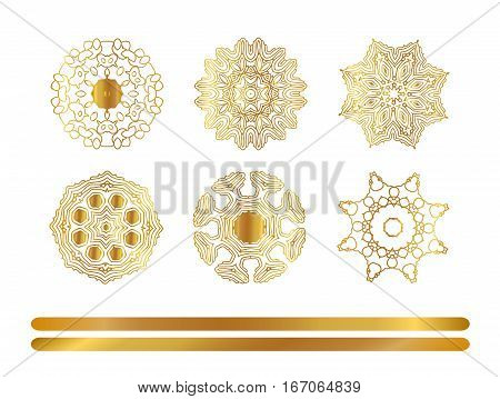 Golden Mandala Set. Gold  Pattern Isolated On Background.