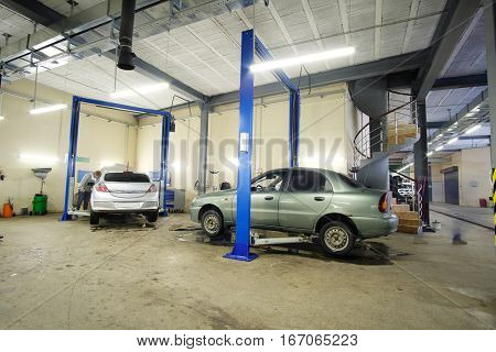 Car in a car repair station