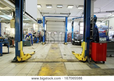 Interior of a car repair station 