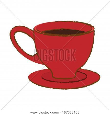 Red small coffee cup and saucer, vector illustration