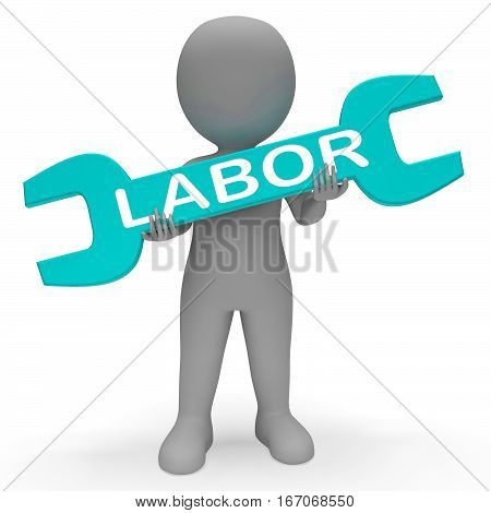 Labor Spanner Shows Working Hard 3D Rendering