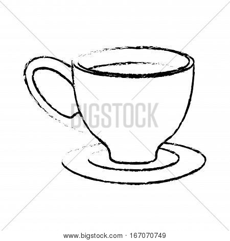 Contour small coffee cup and saucer, vector illustration