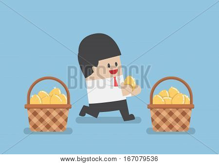 Businessman Put Golden Egg In Different Basket