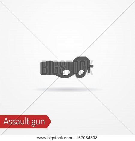 Abstract compact assault firearm. Isolated icon in line style with shadow. Typical police special forces weapon. Military vector stock image.