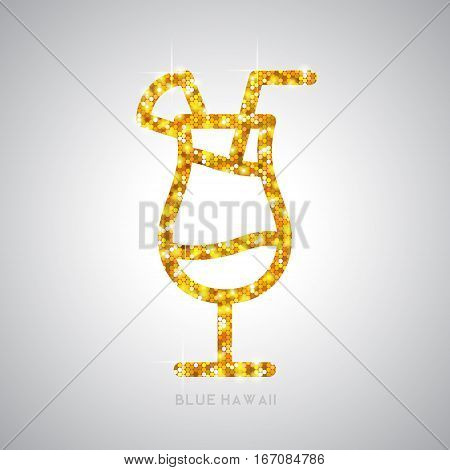 Vector illustration of golden cocktail flat icon design. Blue hawaii