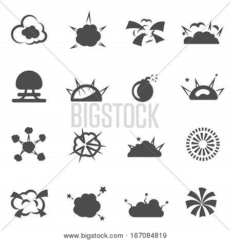 explosion bomb smoke destruction icon set vector