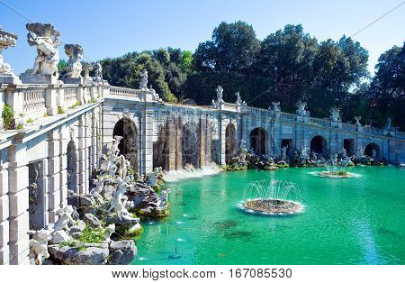 Caserta, Italy - March 9,2008: A fountain in the park of the Royal Palace
