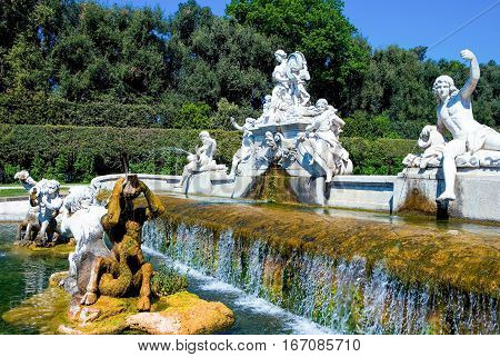 Caserta, Italy - March 9,2008:  The marble group of a fountain in the park of the Royal Palace