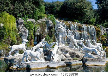Caserta, Italy - March 9,2008:  The marble group of a fountain in the park of the Royal Palace
