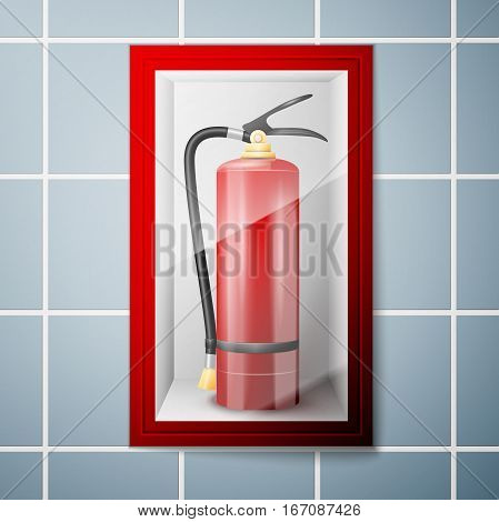 Red Fire extinguisher on Wall. Vector illustration, EPS 10