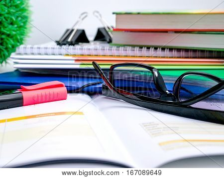 Financial report, analysis, graphs and tables on the working table