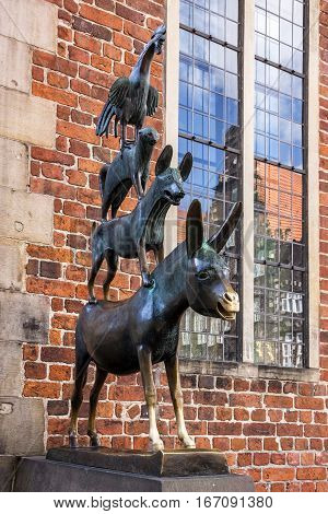 Bremen, Germany - Jan 23, 2017: Bremen musicians monument (Die Bremer Stadtmusikanten)
