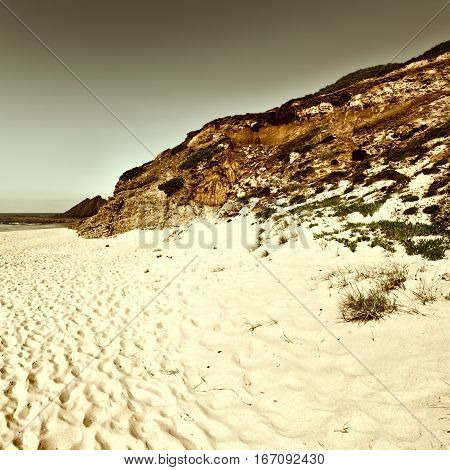 Rocky Coast of Atlantic Ocean in Portugal Vintage Style Toned Picture