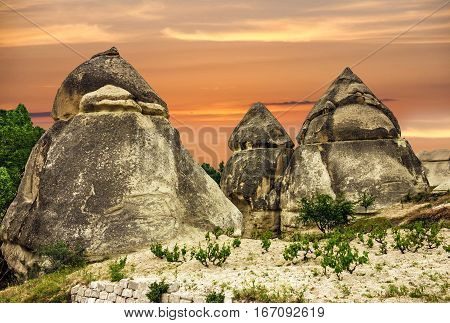 Cappadocia, Turkey. Sunset volcanic rock landscape, Goreme national park