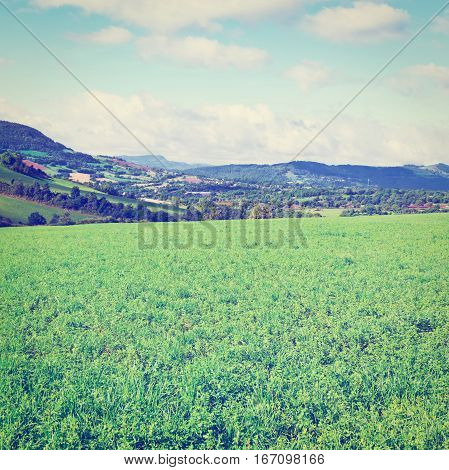 Village Surrounded by Pasture and Plowed Fields in the French Limousen Instagram Effect