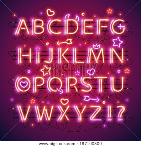Glowing double neon red alphabet makes it quick and easy to customize your Valentines day project. Used neon brushes included. There are fastening elements in a symbol palette.
